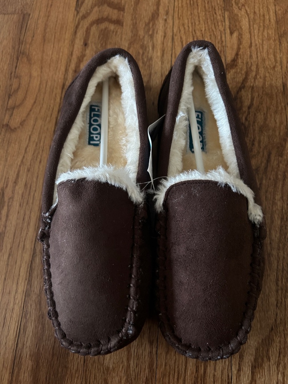 Cozy Faux-Suede Moccasin Slippers in Brown NWT size 5/6